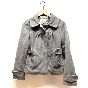 Tulle Womens Grey Button Front Collared Peplum Jacket Size‎ Small